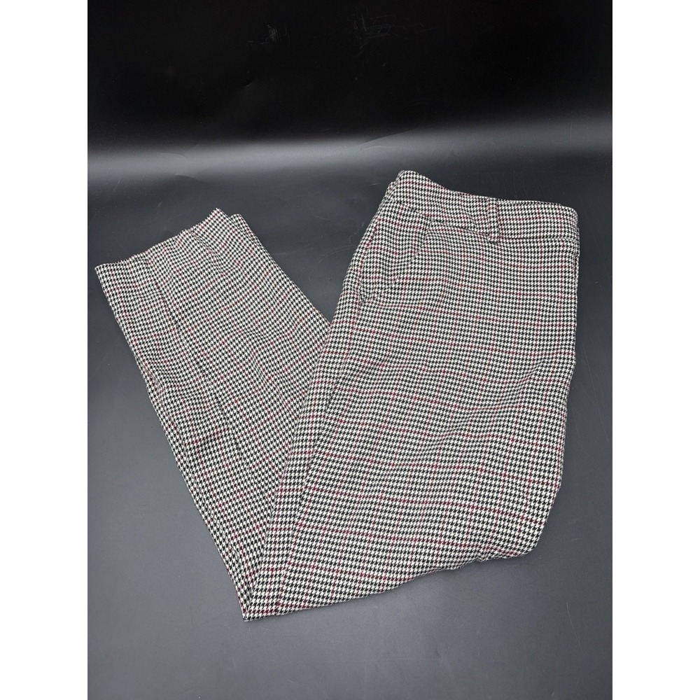 A New Day Womens Houndstooth Ankle Dress Pants Black Burgundy 12
